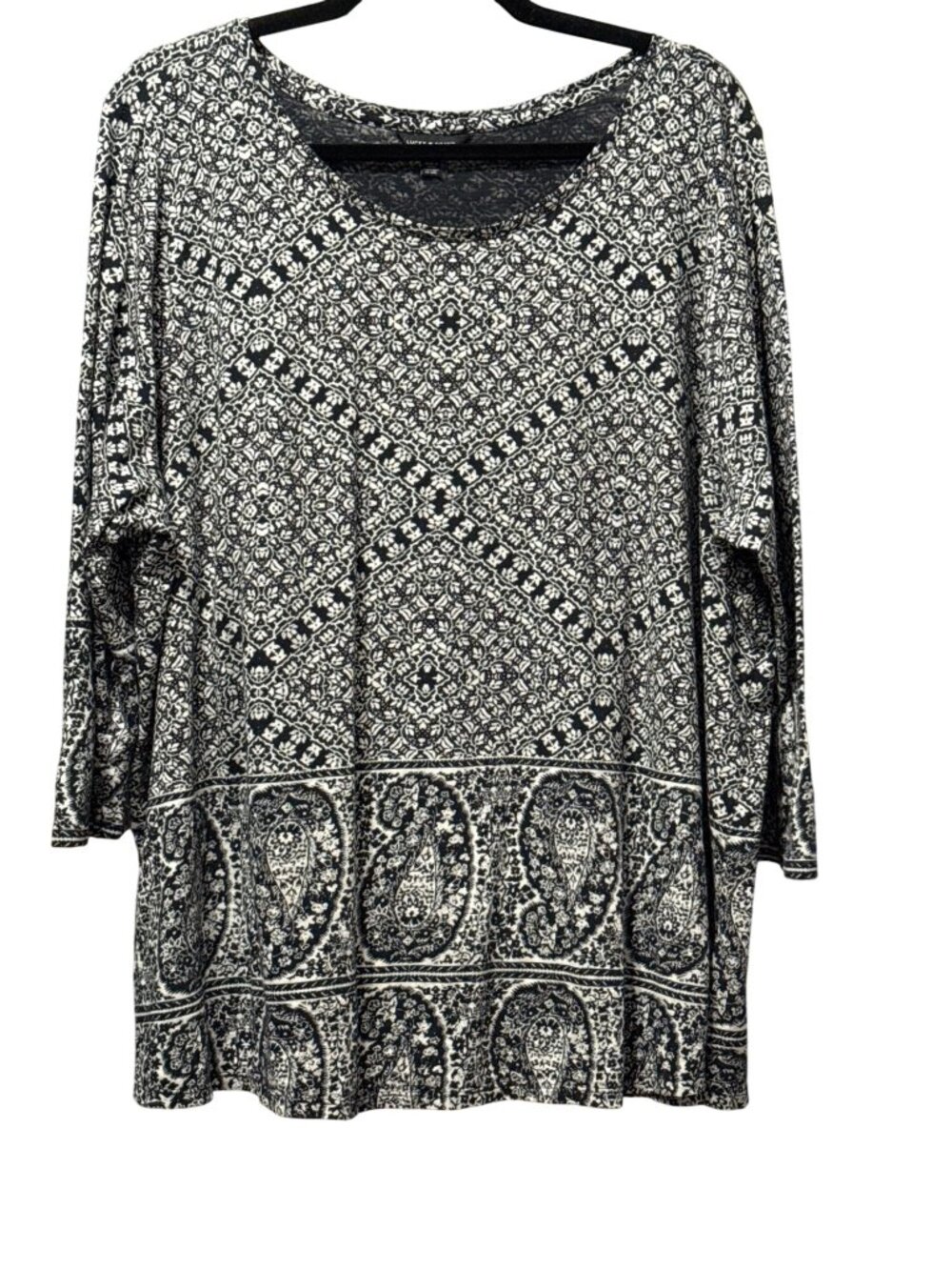Lucky Brand Womens Size 3X Black & White Paisley Print Top
